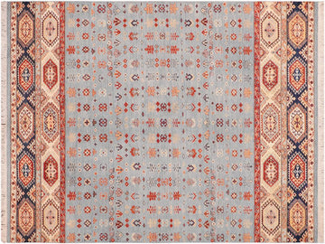 handmade Geometric Khorgeen Blue Beige Hand Knotted RECTANGLE 100% WOOL area rug 6x9